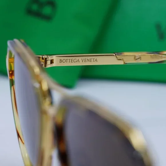 Bottega Veneta BV1373S 002 Aviator Sunglasses - Havana/Gold/Brown